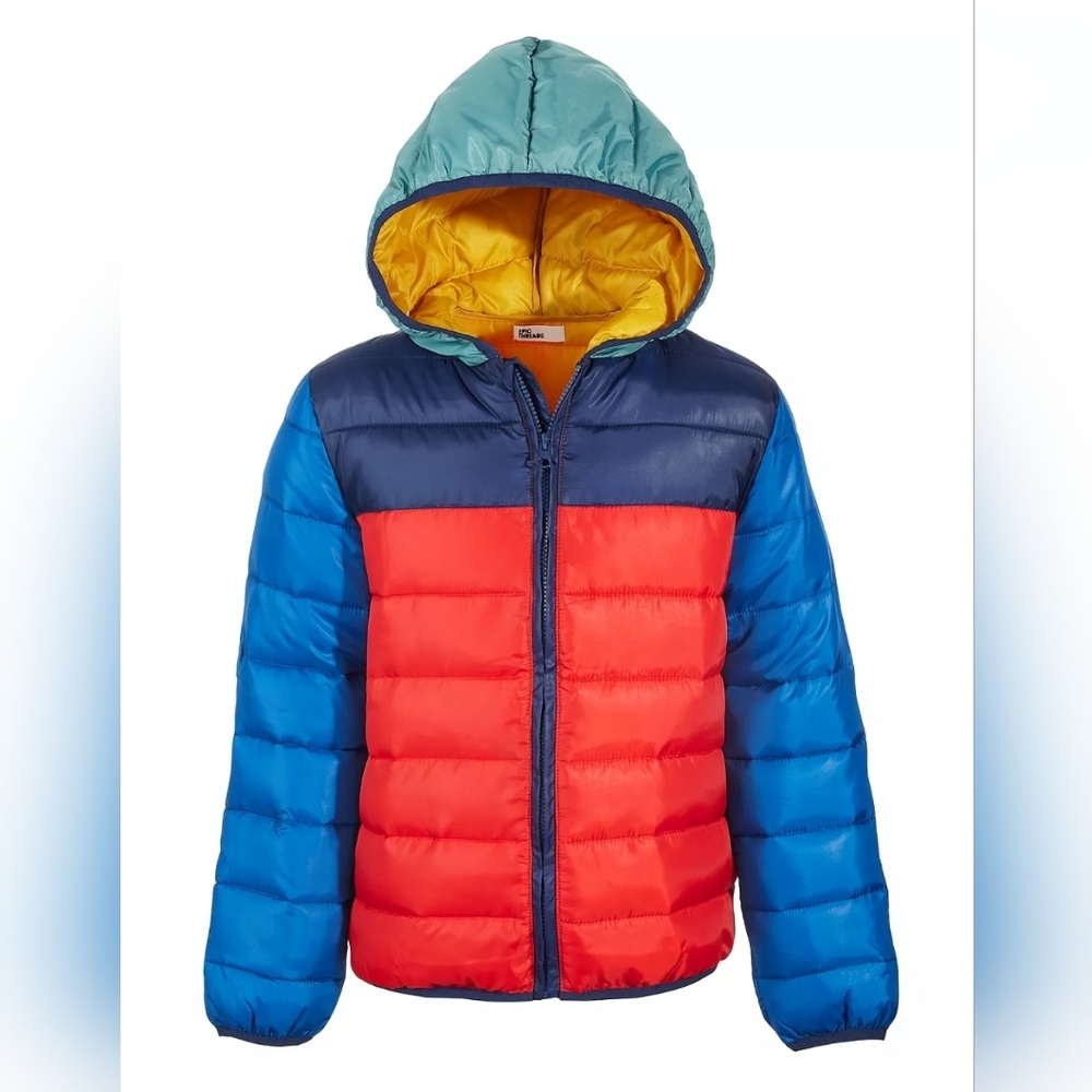 Epic Threads Kids Colorblock Puffer Jacket in Red, Blue, Teal & Yellow